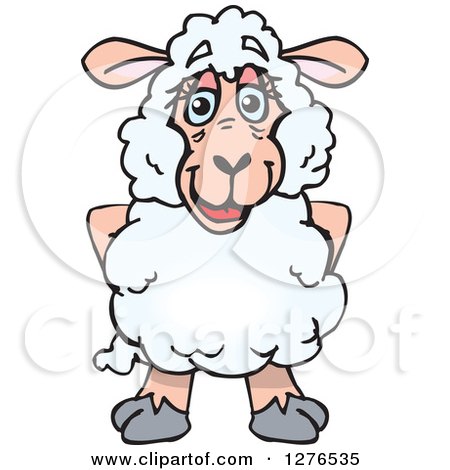 Clipart of a Happy Sheep Standing - Royalty Free Vector Illustration by Dennis Holmes Designs