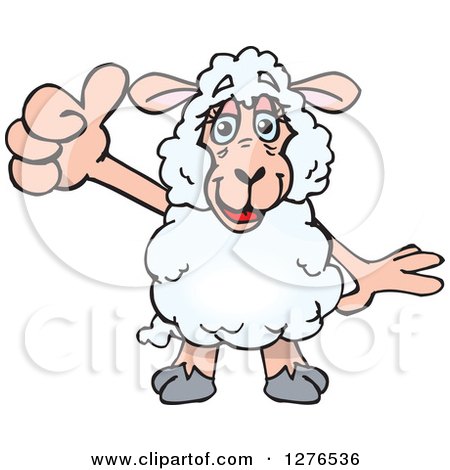 Clipart of a Happy Sheep Holding a Thumb up - Royalty Free Vector Illustration by Dennis Holmes Designs