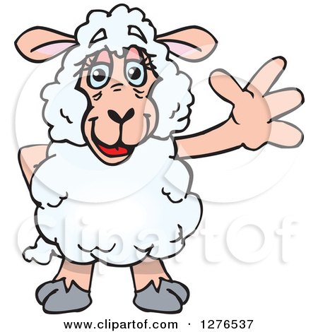 Clipart of a Happy Sheep Standing and Waving - Royalty Free Vector Illustration by Dennis Holmes Designs