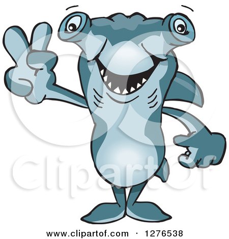 Clipart of a Hammerhead Shark Gesturing Peace - Royalty Free Vector Illustration by Dennis Holmes Designs