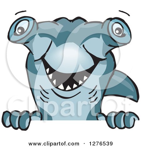 Clipart of a Hammerhead Shark Peeking over a Sign - Royalty Free Vector Illustration by Dennis Holmes Designs
