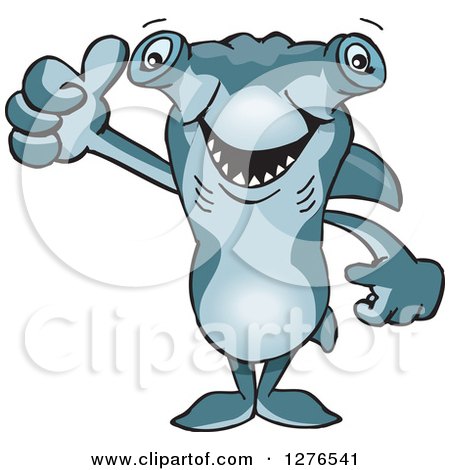 Clipart of a Hammerhead Shark Holding a Thumb up - Royalty Free Vector Illustration by Dennis Holmes Designs