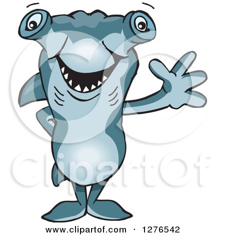 Clipart of a Hammerhead Shark Standing and Waving - Royalty Free Vector Illustration by Dennis Holmes Designs