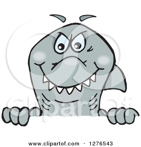 Clipart of a Gray Shark Peeking over a Sign - Royalty Free Vector Illustration by Dennis Holmes Designs