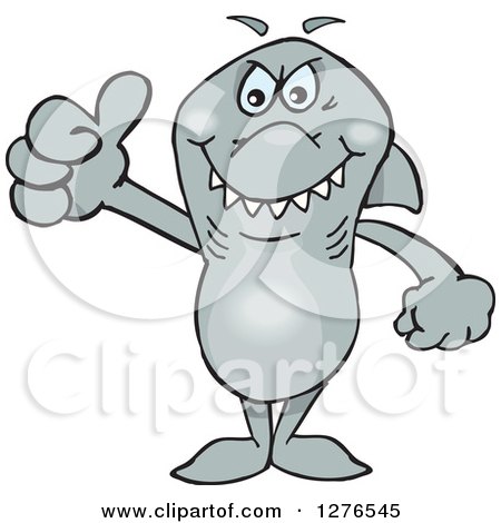 Clipart of a Gray Shark Holding a Thumb up - Royalty Free Vector Illustration by Dennis Holmes Designs