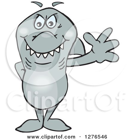 Clipart of a Gray Shark Standing and Waving - Royalty Free Vector Illustration by Dennis Holmes Designs