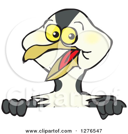 Clipart of a Happy European Shag Bird Peeking over a Sign - Royalty Free Vector Illustration by Dennis Holmes Designs