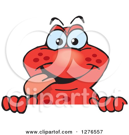 Clipart of a Happy Red Salamander Peeking over a Sign - Royalty Free Vector Illustration by Dennis Holmes Designs