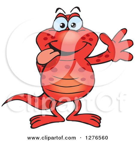 Clipart of a Happy Red Salamander Waving - Royalty Free Vector Illustration by Dennis Holmes Designs
