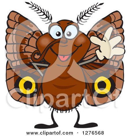 Clipart of a Happy Brown Moth Waving - Royalty Free Vector Illustration by Dennis Holmes Designs