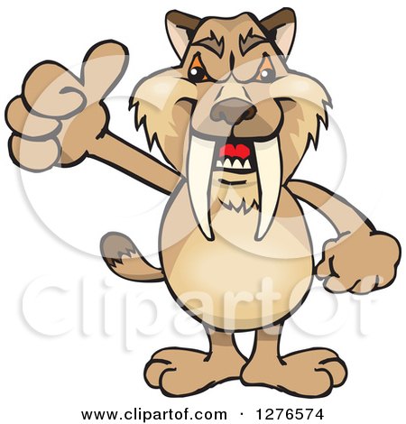Clipart of a Saber Toothed Tiger Holding a Thumb up - Royalty Free Vector Illustration by Dennis Holmes Designs