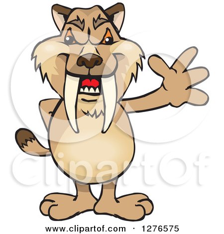 Clipart of a Saber Toothed Tiger Waving - Royalty Free Vector Illustration by Dennis Holmes Designs