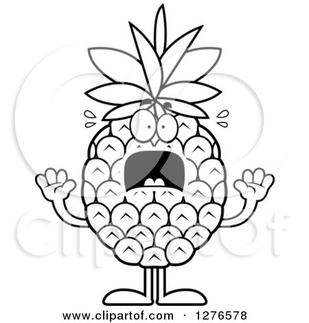 Clipart of a Black and White Scared Screaming Pineapple Character - Royalty Free Vector Illustration by Cory Thoman