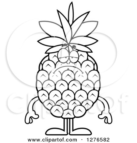 Clipart of a Black and White Depressed Pineapple Character - Royalty Free Vector Illustration by Cory Thoman