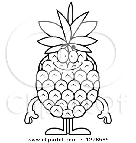 Clipart of a Black and White Happy Pineapple Character - Royalty Free Vector Illustration by Cory Thoman