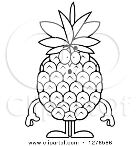 Clipart of a Black and White Surprised Gasping Pineapple Character - Royalty Free Vector Illustration by Cory Thoman