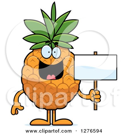 Clipart of a Happy Pineapple Character Holding a Blank Sign - Royalty Free Vector Illustration by Cory Thoman