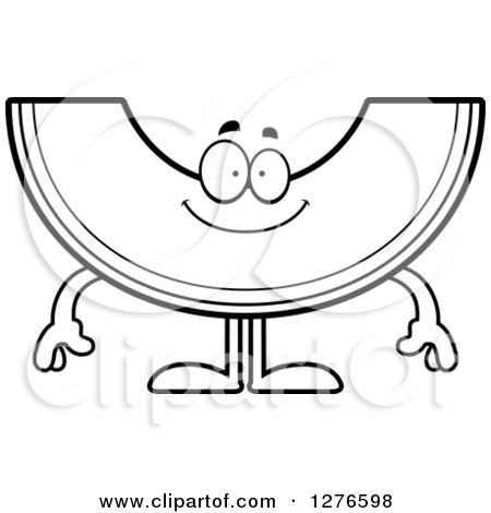 Clipart of a Black and White Happy Cantaloupe or Honeydew Melon Character - Royalty Free Vector Illustration by Cory Thoman