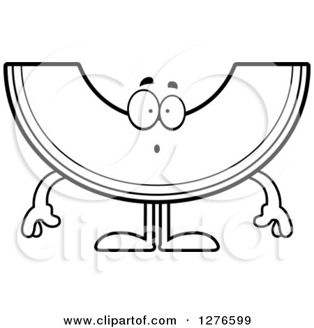Clipart of a Black and White Surprised Cantaloupe or Honeydew Melon Character - Royalty Free Vector Illustration by Cory Thoman