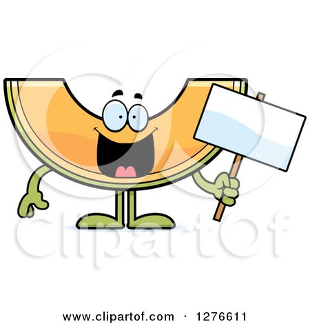 Clipart of a Happy Cantaloupe Melon Character Holding a Blank Sign - Royalty Free Vector Illustration by Cory Thoman