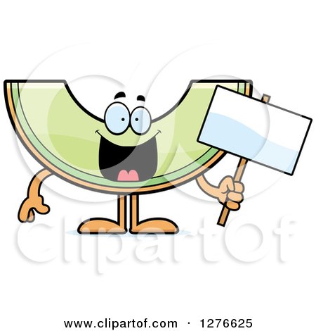 Clipart of a Happy Honeydew Melon Character Holding a Blank Sign - Royalty Free Vector Illustration by Cory Thoman