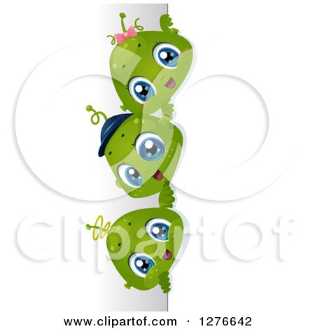 Clipart of Cute Alien Kids Peeking Around a Sign - Royalty Free Vector Illustration by BNP Design Studio