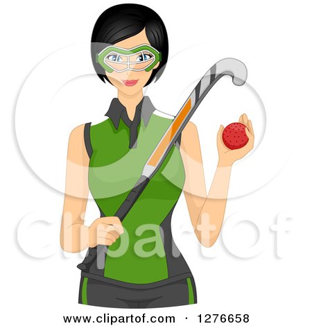 Clipart of a Happy Asian Female Field Hockey Player Holding a Stick - Royalty Free Vector Illustration by BNP Design Studio
