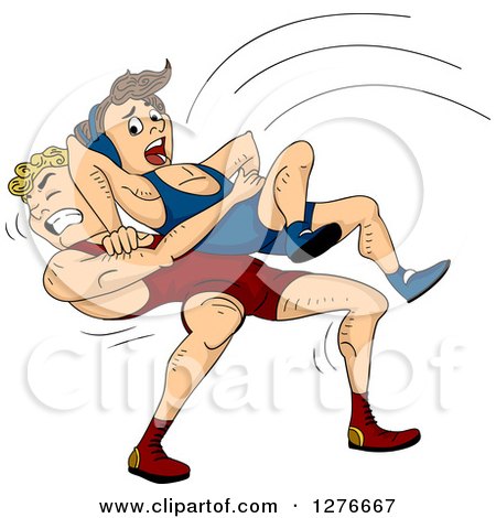 Clipart of Caucasian Male Wrestlers, with One Lifting His Opponent - Royalty Free Vector Illustration by BNP Design Studio