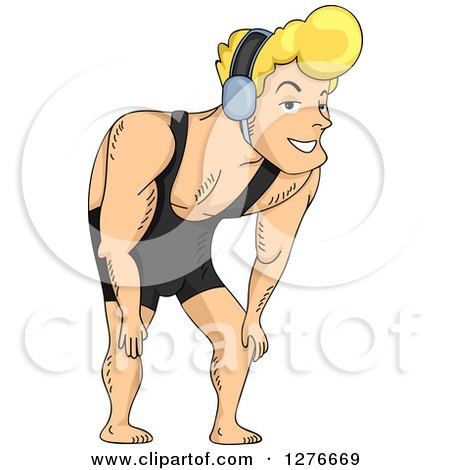 Clipart of a Happy Blond White Male Wrestler Bending over - Royalty Free Vector Illustration by BNP Design Studio