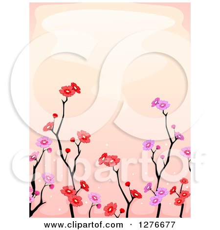 Clipart of a Background of Cherry Blossoms and Branches over Pink - Royalty Free Vector Illustration by BNP Design Studio
