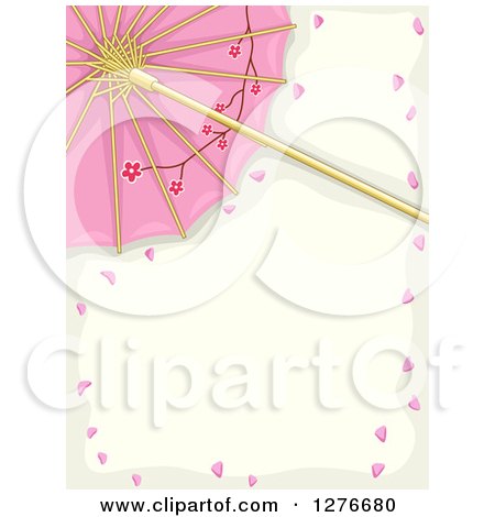 Clipart of a Pink Asian Parasol with Cherry Blossom Petals and Text Space - Royalty Free Vector Illustration by BNP Design Studio