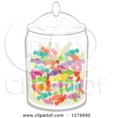 Clipart of a Jar Full of Colorful Wrapped Candy - Royalty Free Vector Illustration by BNP Design Studio