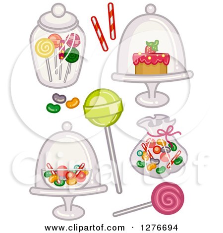 Clipart of Sweets and Candy in Jars and Bags - Royalty Free Vector Illustration by BNP Design Studio