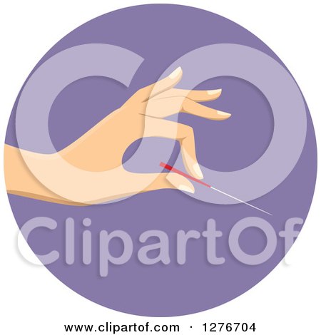 Clipart of a Hand Holding an Acupuncture Needle in a Purple Circle - Royalty Free Vector Illustration by BNP Design Studio