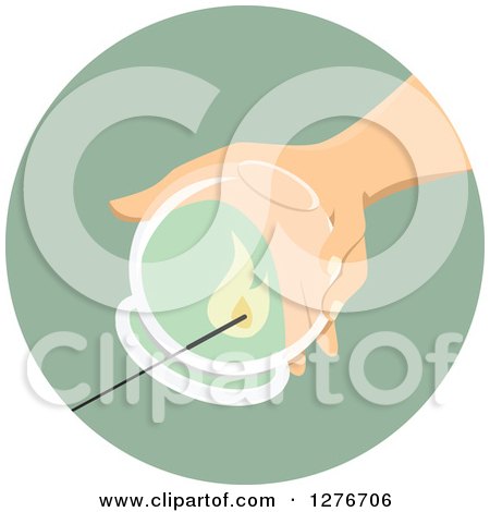 Clipart of a Hand Holding a Ventosa Massage Cup in a Green Circle - Royalty Free Vector Illustration by BNP Design Studio