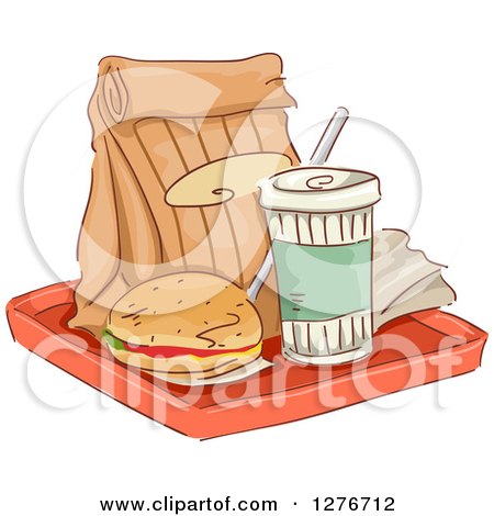 Clipart of a Tray with a Bag, Soda and Cheeseburger - Royalty Free Vector Illustration by BNP Design Studio