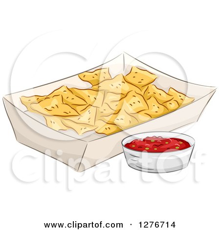 Clipart of a Carton of Nacho Tortilla Chips with Salsa - Royalty Free Vector Illustration by BNP Design Studio