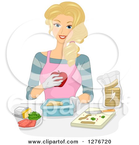 Clipart of a Happy Blond White Lunch Lady Preparing Meals - Royalty Free Vector Illustration by BNP Design Studio