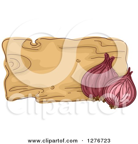Clipart of a Sketched Wooden Board with Red Onions - Royalty Free Vector Illustration by BNP Design Studio
