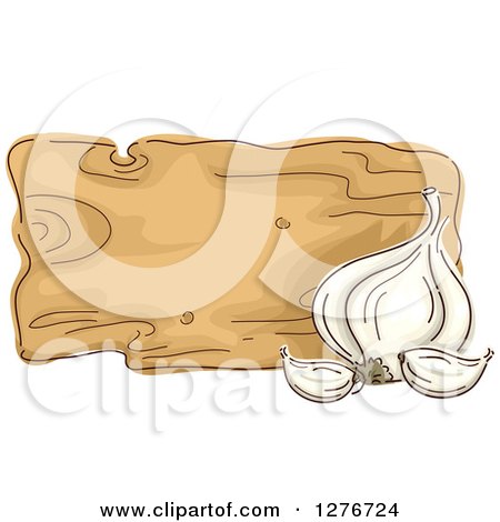 Clipart of a Sketched Wooden Board with Garlic - Royalty Free Vector Illustration by BNP Design Studio