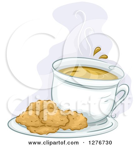Clipart of a Plate of Cookies and Hot Coffee - Royalty Free Vector Illustration by BNP Design Studio
