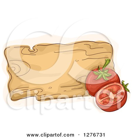 Clipart of a Sketched Wooden Board with Tomatoes - Royalty Free Vector Illustration by BNP Design Studio