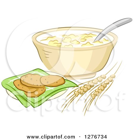 Clipart of Oatmeal Cookies, Wheat and a Bowl - Royalty Free Vector Illustration by BNP Design Studio