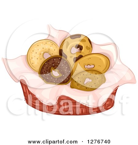 Clipart of a Basket of Assorted Bagels - Royalty Free Vector Illustration by BNP Design Studio