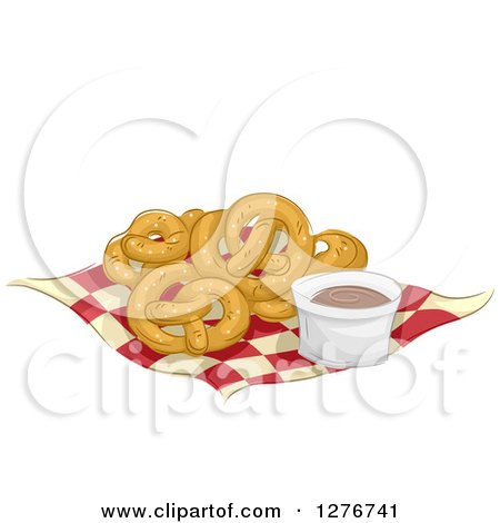 Clipart of Soft Pretzels and Chocolate Dip on a Napkin - Royalty Free Vector Illustration by BNP Design Studio