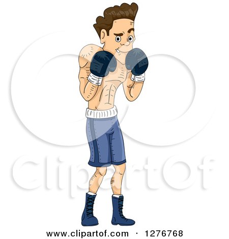 Clipart of a White Male Boxer in a Defensive Pose - Royalty Free Vector Illustration by BNP Design Studio