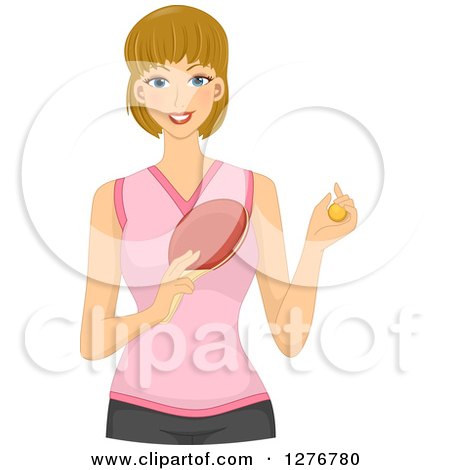 Clipart of a Dirty Blond White Female Ping Pong Player Holding a Ball and Paddle - Royalty Free Vector Illustration by BNP Design Studio