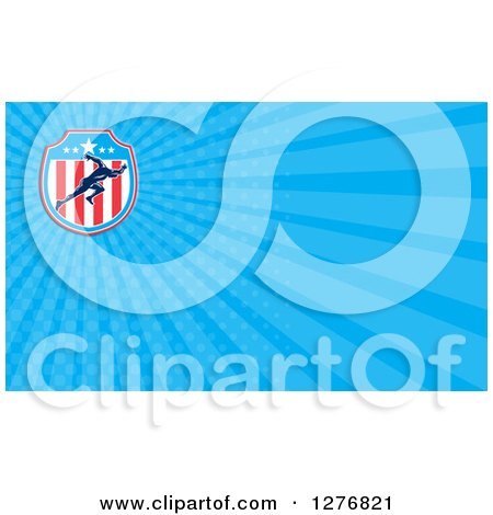 Clipart of a Retro Male American Sprinter and Blue Rays Business Card Design 2 - Royalty Free Illustration by patrimonio