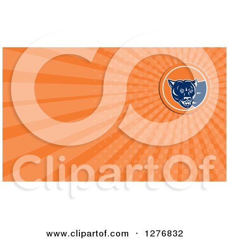 Clipart of a Retro Cougar and Orange Rays Business Card Design - Royalty Free Illustration by patrimonio