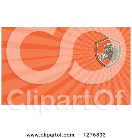 Clipart of a Retro Boar and Orange Rays Business Card Design - Royalty Free Illustration by patrimonio